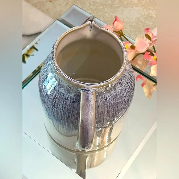 Teleflora Purple-Blue Drip Glazed Ceramic White Pitcher Vase Flower Art Pottery - Picture 7 of 13